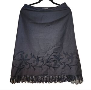 Ann Taylor Loft Black Wool Blend Lined Midi Skirt Lace Hem Size 8 Petite